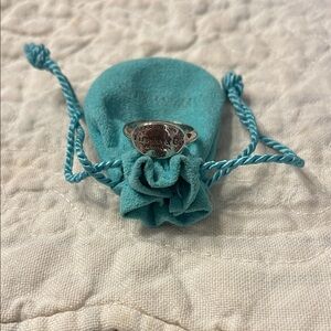 Tiffany & Co. Silver Oval Tag Ring with Teal Pouch